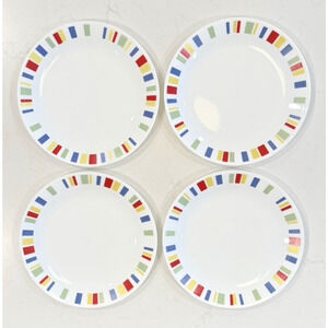 Set of 4 CORELLE MEMPHIS Pattern Dinner Plates 10 1/4" Red Green Blue Yellow